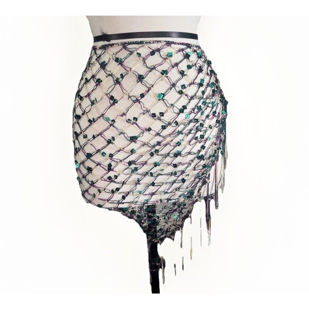 Boutique Cover Up One Size Women's Crochet Triangle w/ Fringe Purple Green Swim